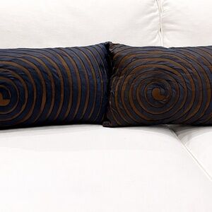 Pier 1 Imports Navy Blue Brown Swirl Lumbar Accent Pillow Set